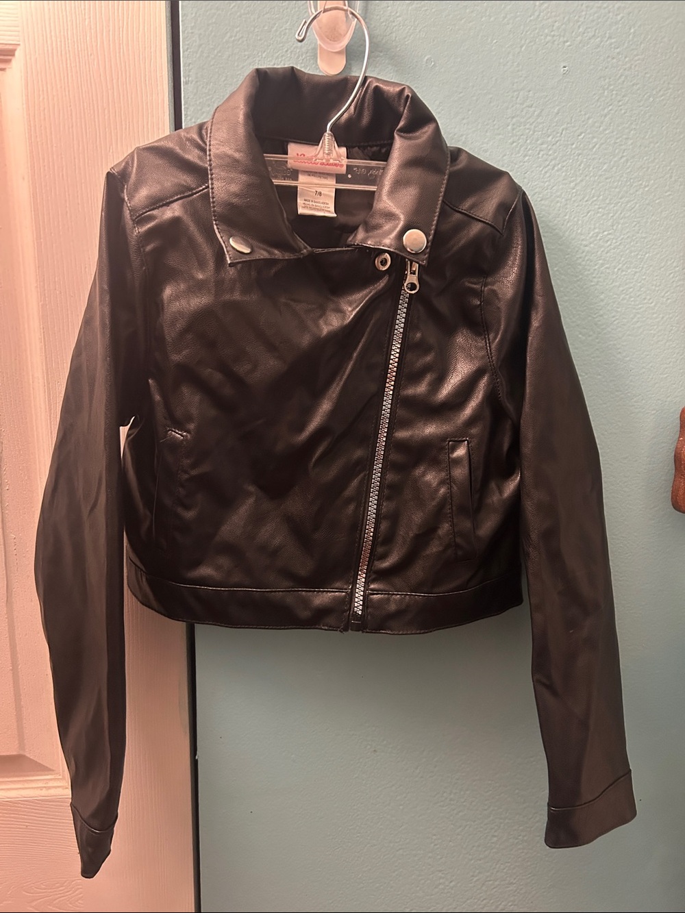 Little Lass Black Faux Leather Asymmetrical Zip Moto Jacket